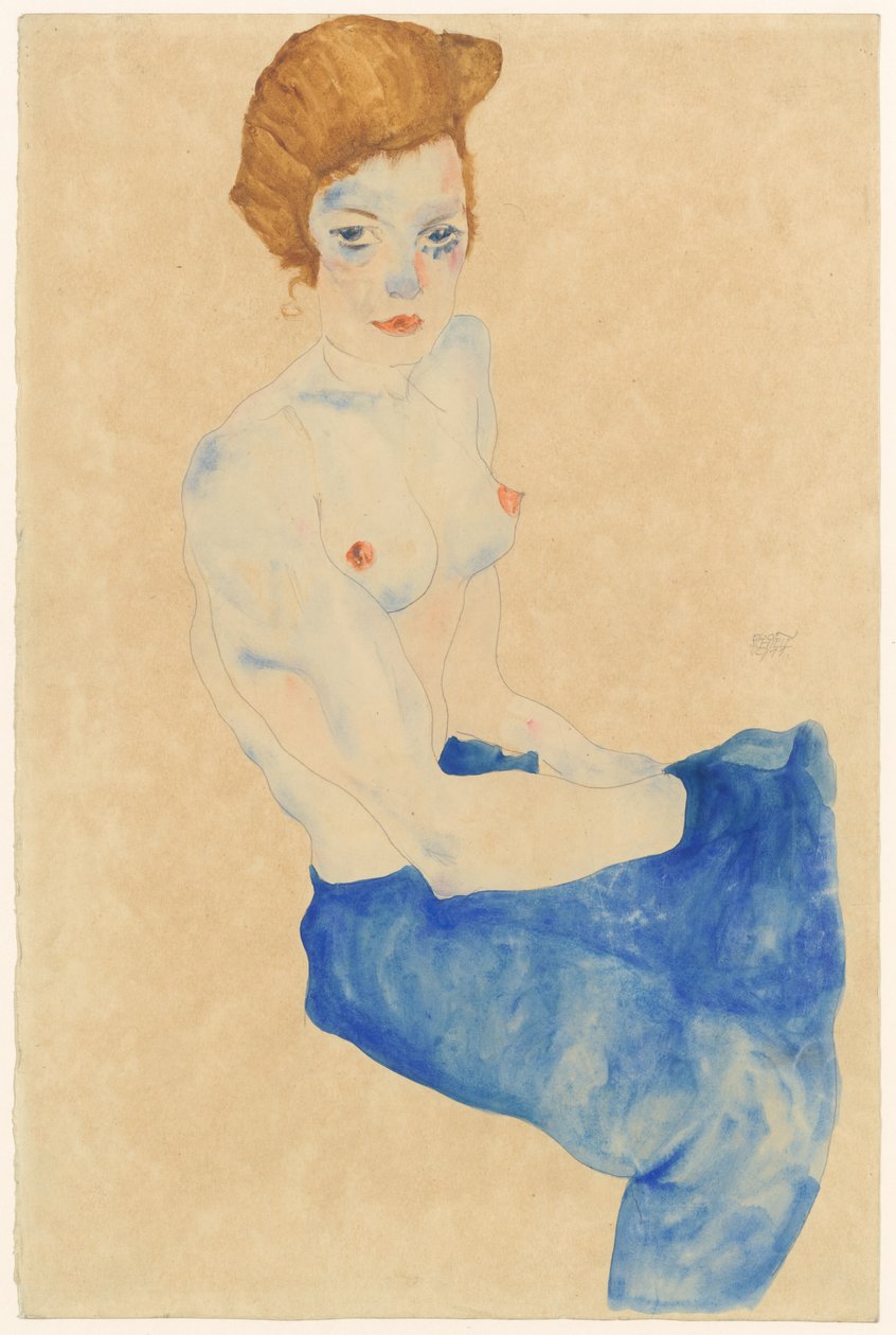 Sentado nu azul de Egon Schiele