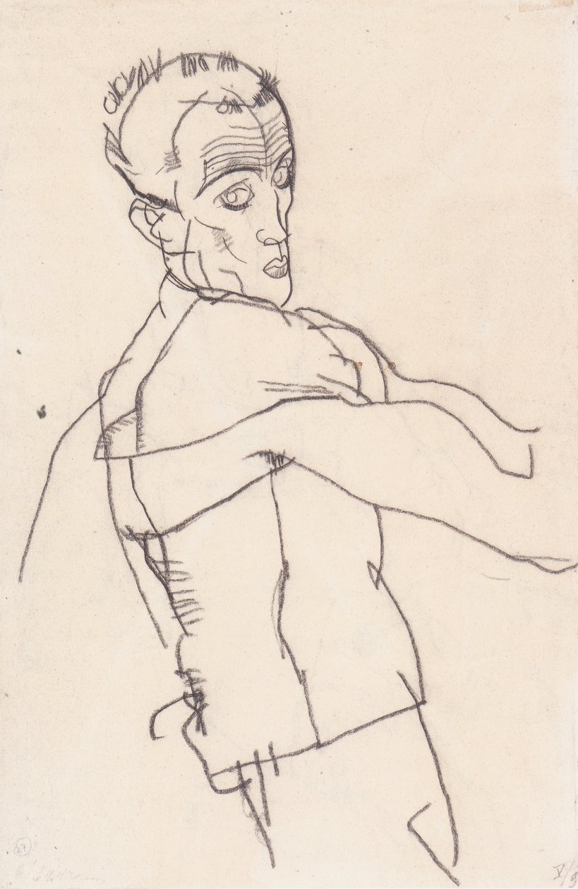 Auto-retrato no perfil de Egon Schiele