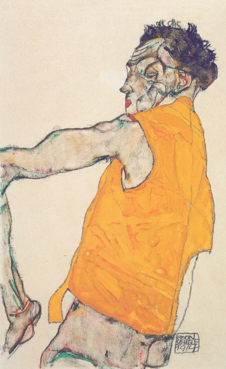 Selfportrait em colete amarelo de Egon Schiele