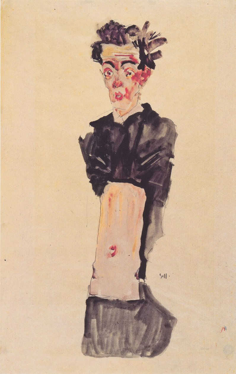 Selfportrait com umbigo descoberto de Egon Schiele