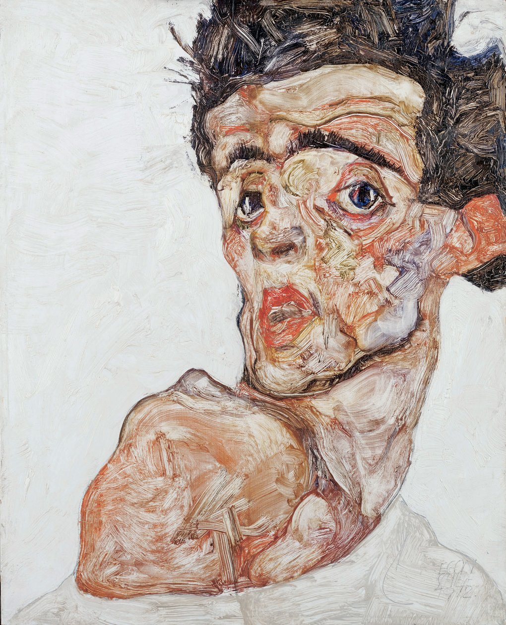 Auto-retrato com ombro nu levantado, 1912 de Egon Schiele