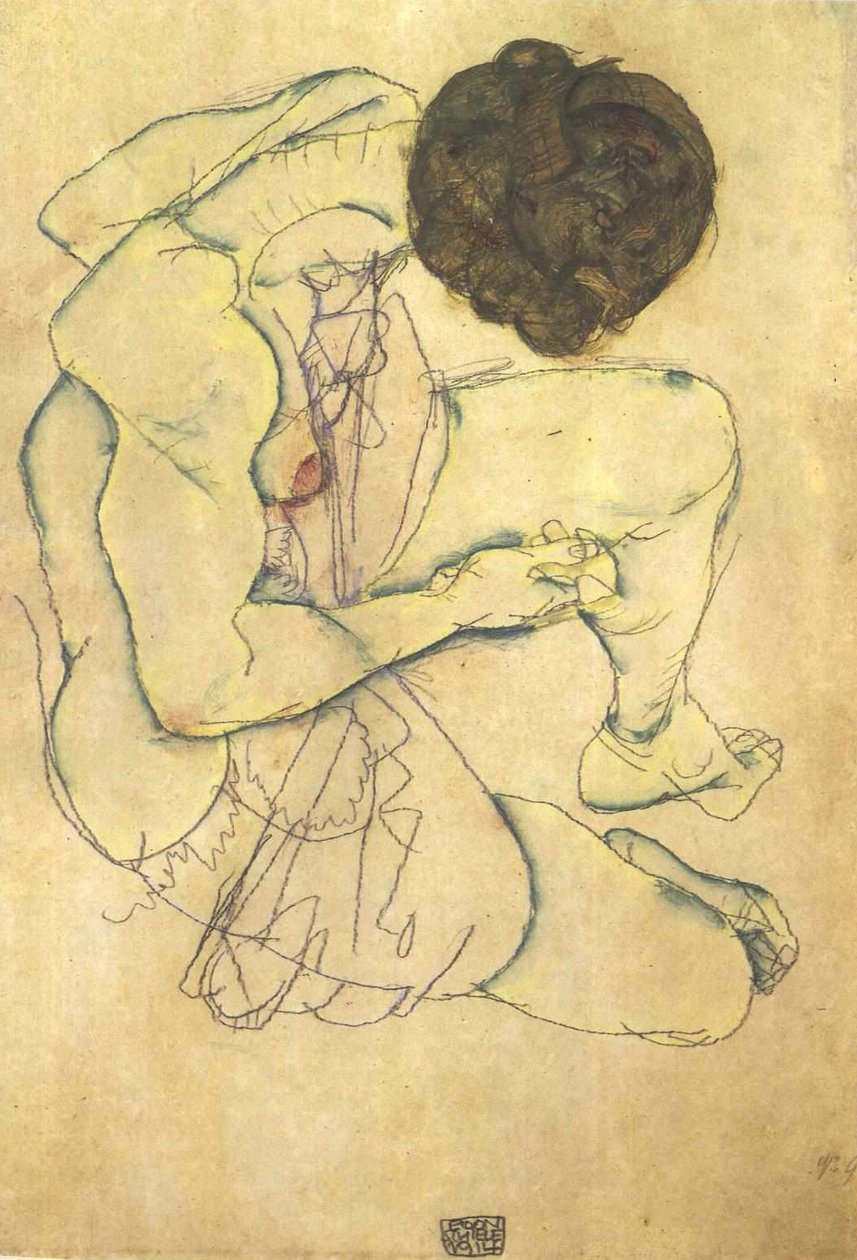 Ato de mulher sentada de Egon Schiele