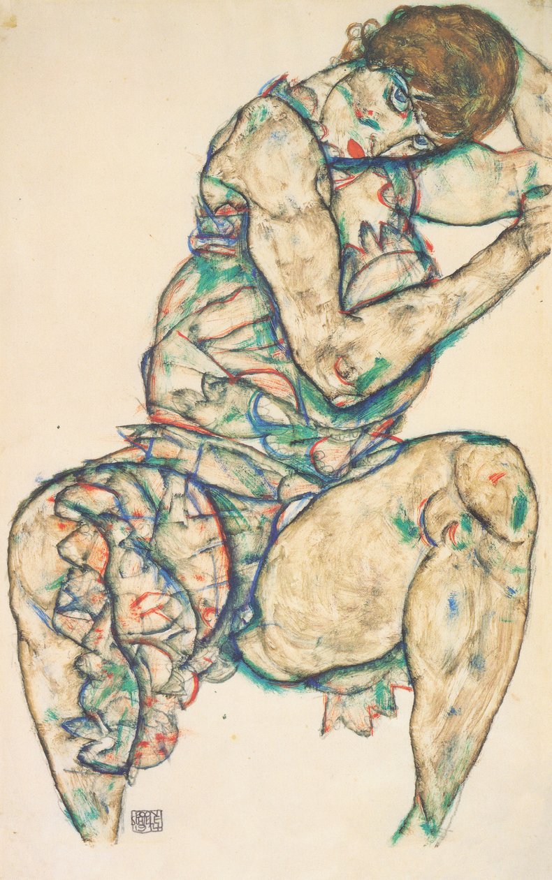 Meia batida sentada de Egon Schiele