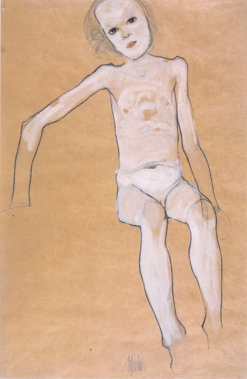 Ato de menina sentada de Egon Schiele