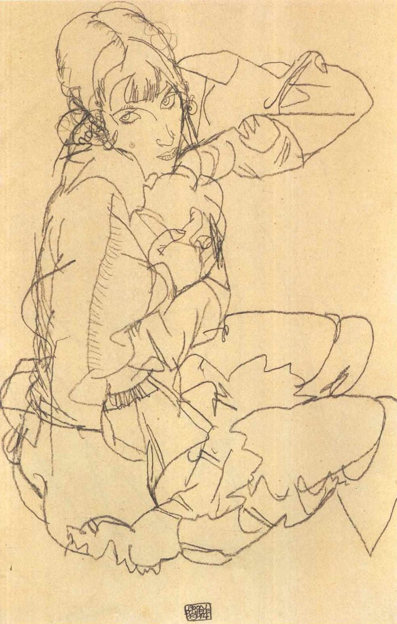 Menina sentada de Egon Schiele