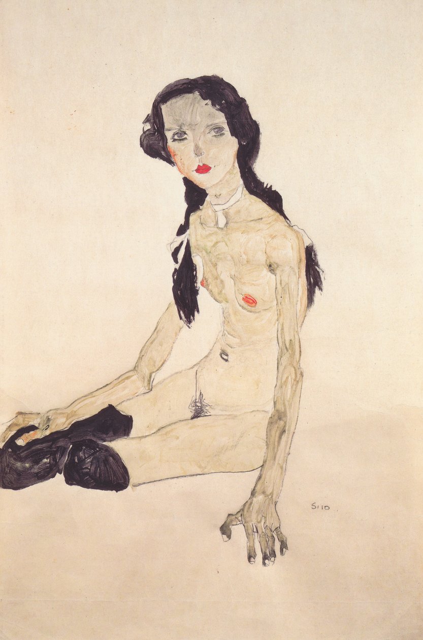 Menina sentada com rabo de cavalo de Egon Schiele