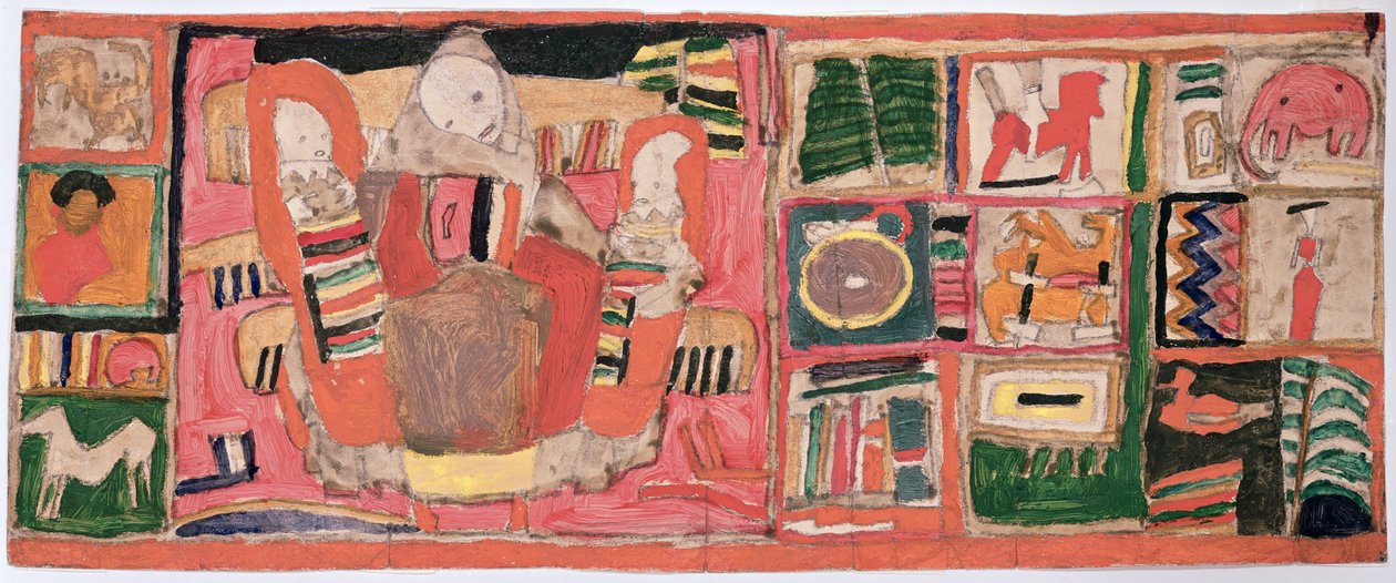 Esboço para uma bolsa retratando uma mãe com dois filhos, c.1915 (óleo sobre papel) de Egon Schiele