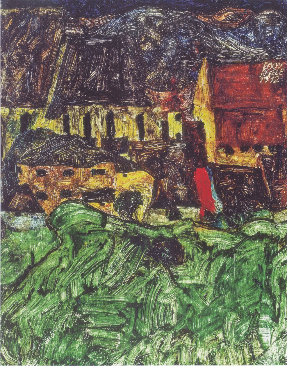 Paisagem urbana de Krumlov (Igreja St Veit com casas) de Egon Schiele