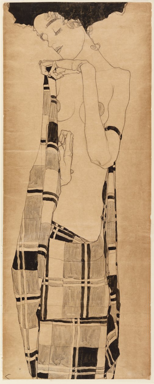 Garota de pé, c.1908-09 (carvão e têmpera sobre papel) de Egon Schiele