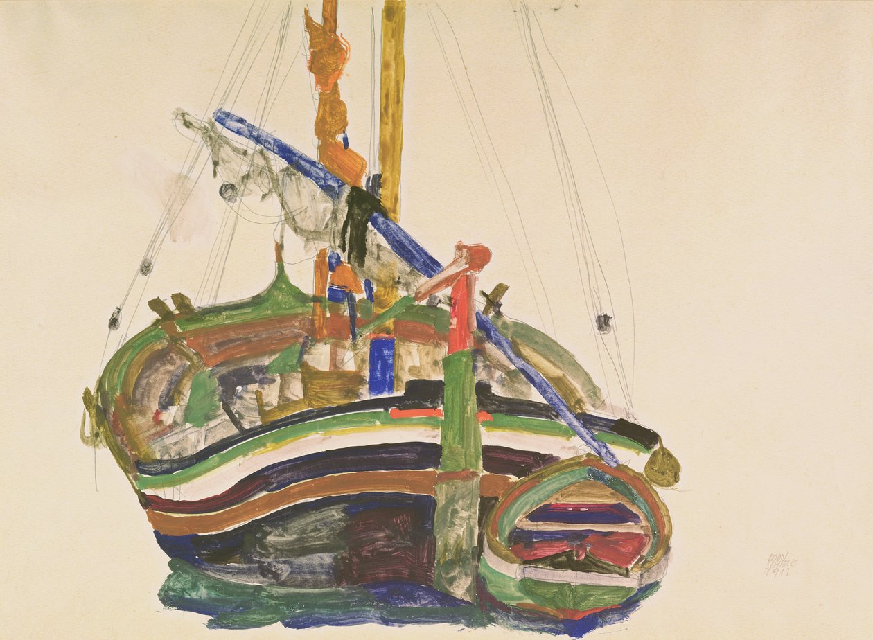 Barco de pesca de Trieste, 1912 (lápis, wc e guache sobre papel de Strathmore no Japão) de Egon Schiele