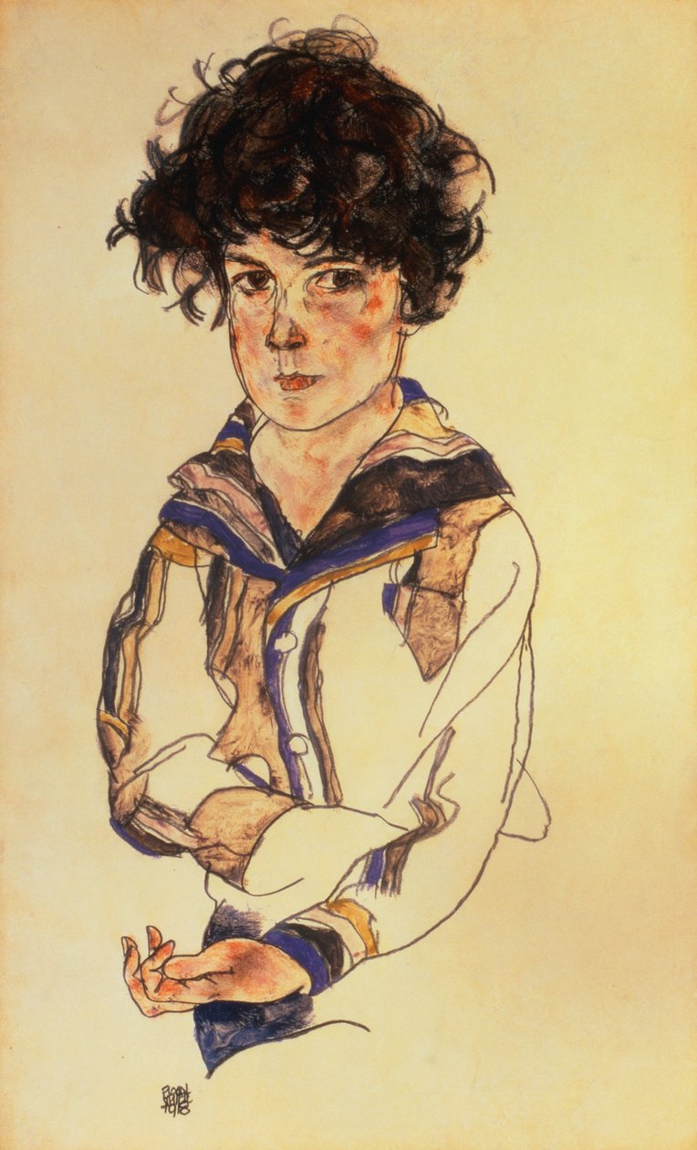 Jovem rapaz, 1918 (lápis, wc e guache sobre papel) de Egon Schiele