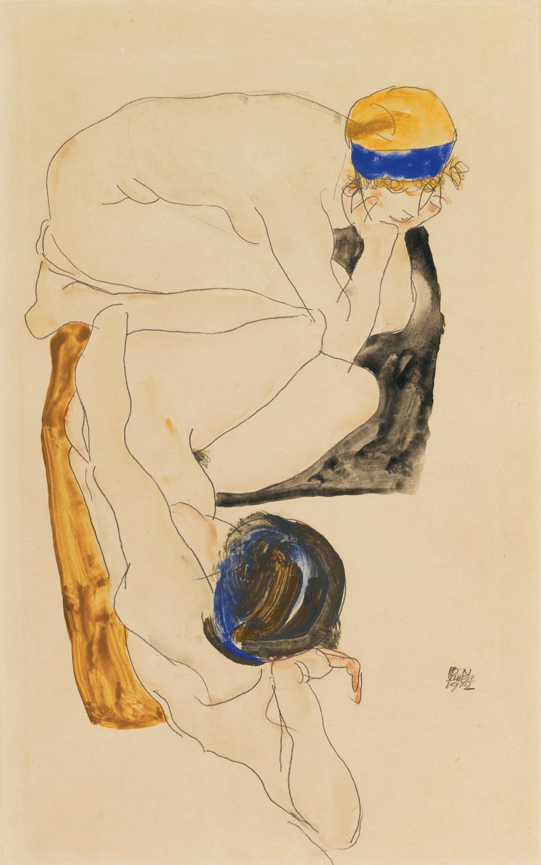 Duas figuras mentirosas de Egon Schiele