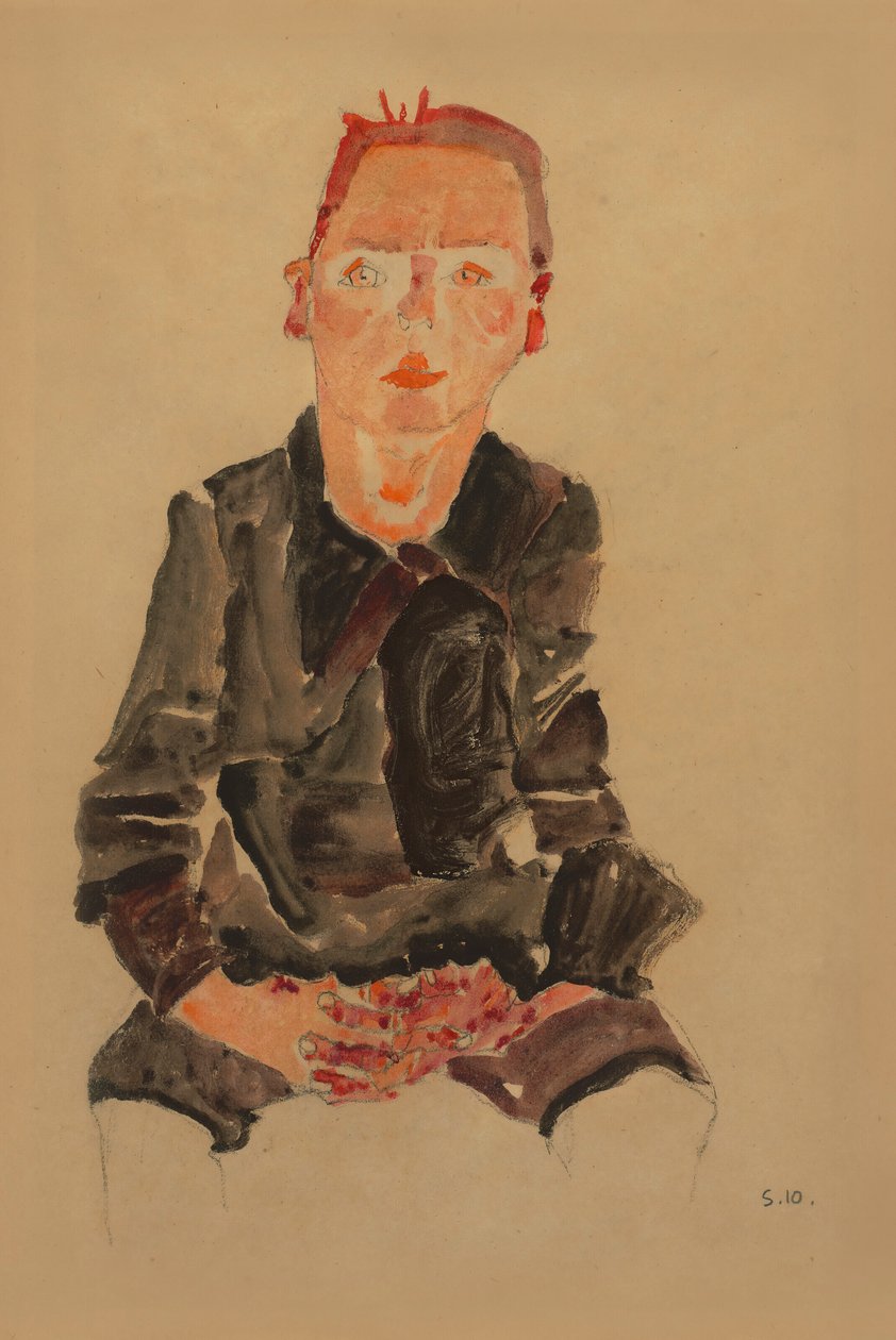 2022 NYR 20682 0724 000(egon schiele sitting bub with folded hands portrait study dr oska011034) de Egon Schiele