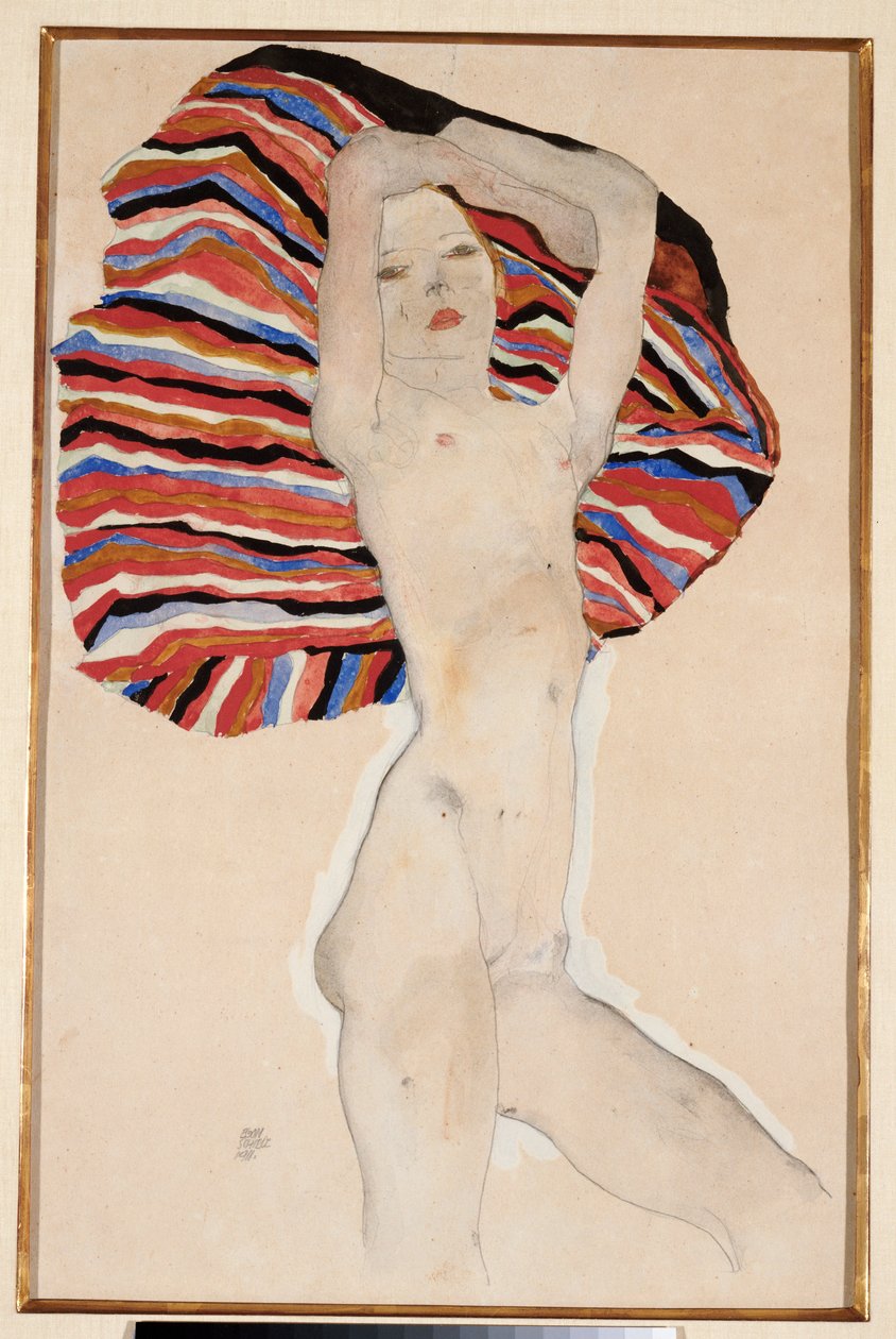 Ato contra material colorido, 1911 de Egon Schiele