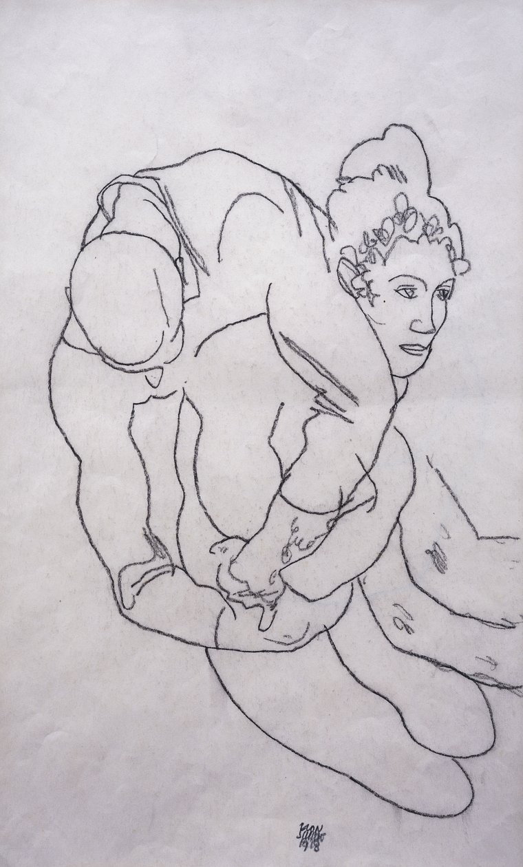Ser abraçado; Umarmende, 1918 de Egon Schiele