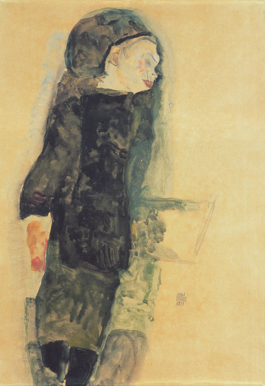Criança em um vestido preto, 1911 de Egon Schiele