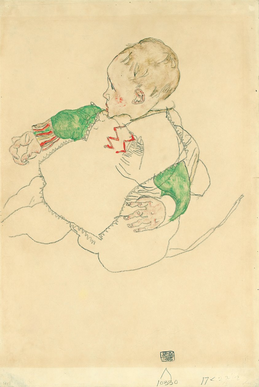Criança com mangas verdes de Egon Schiele