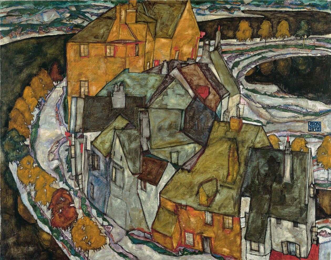 Crescente de casas II Cidade da ilha, 1915 de Egon Schiele