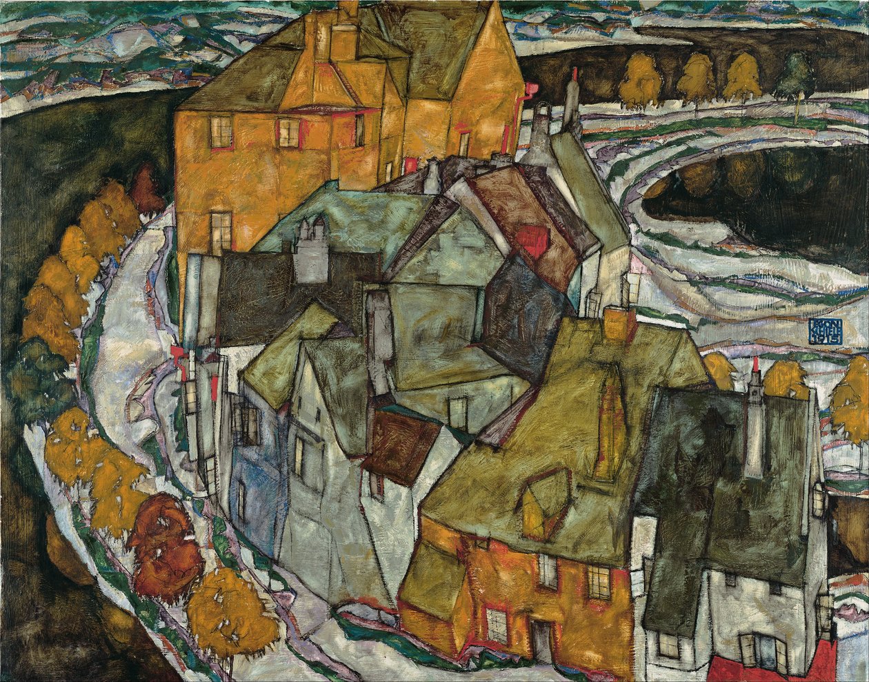 O Häuserbogen II («Cidade-Ilha») de Egon Schiele