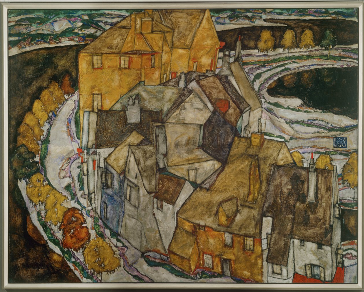 O arco das casas II ... (óleo sobre tela) de Egon Schiele