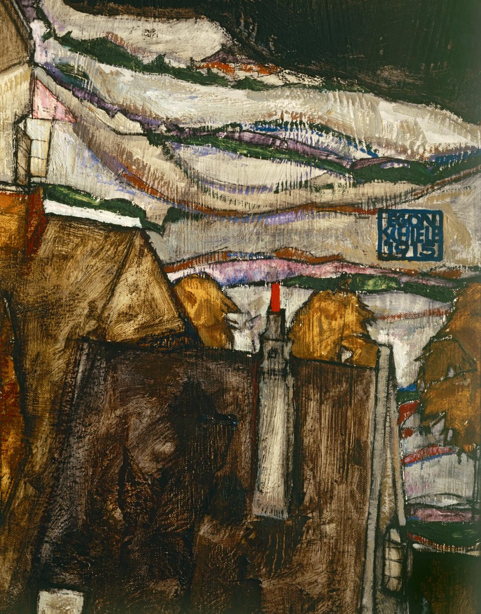 O arco das casas II ... (óleo sobre tela) de Egon Schiele