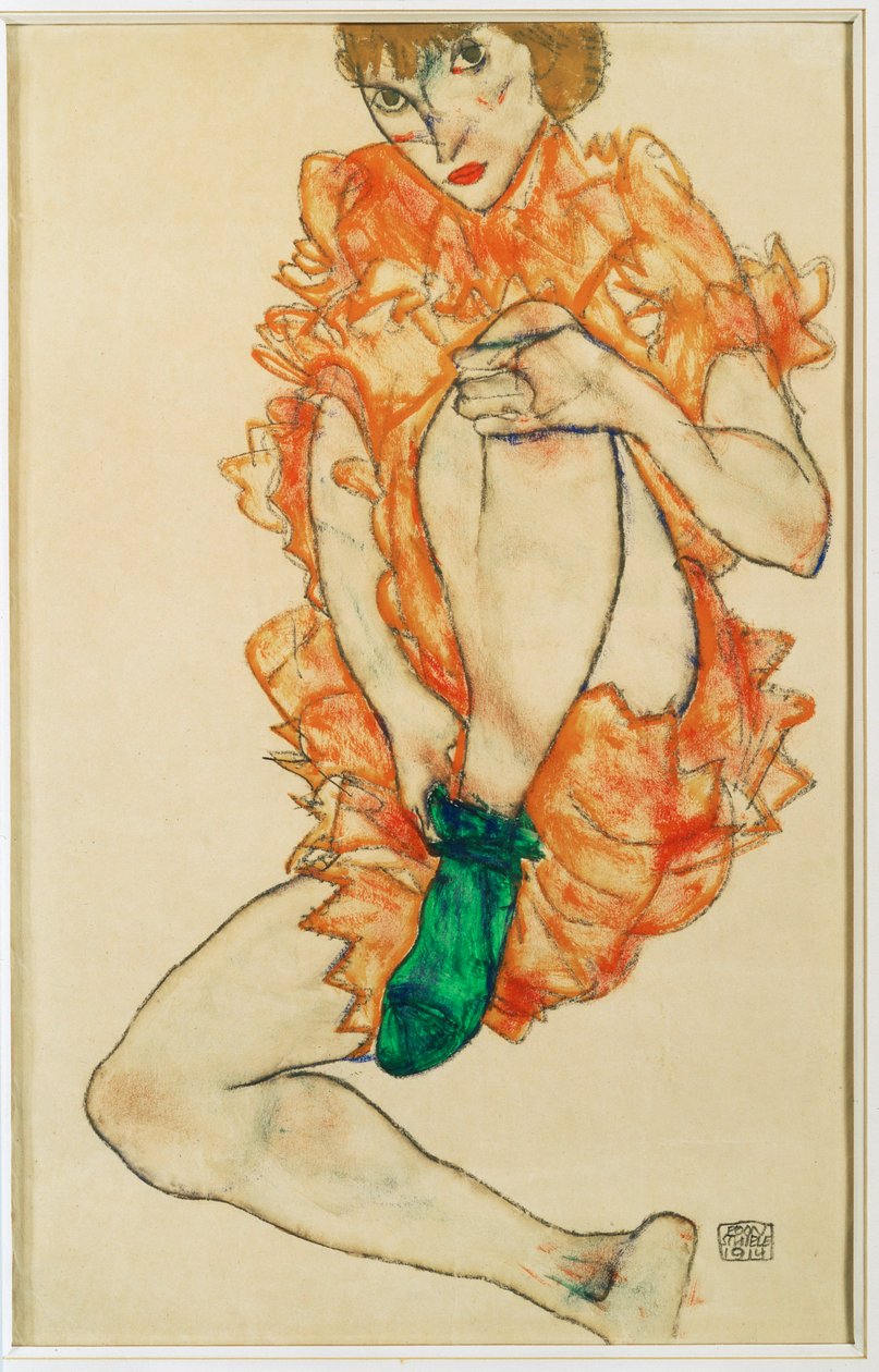A meia verde (guache e lápis) de Egon Schiele