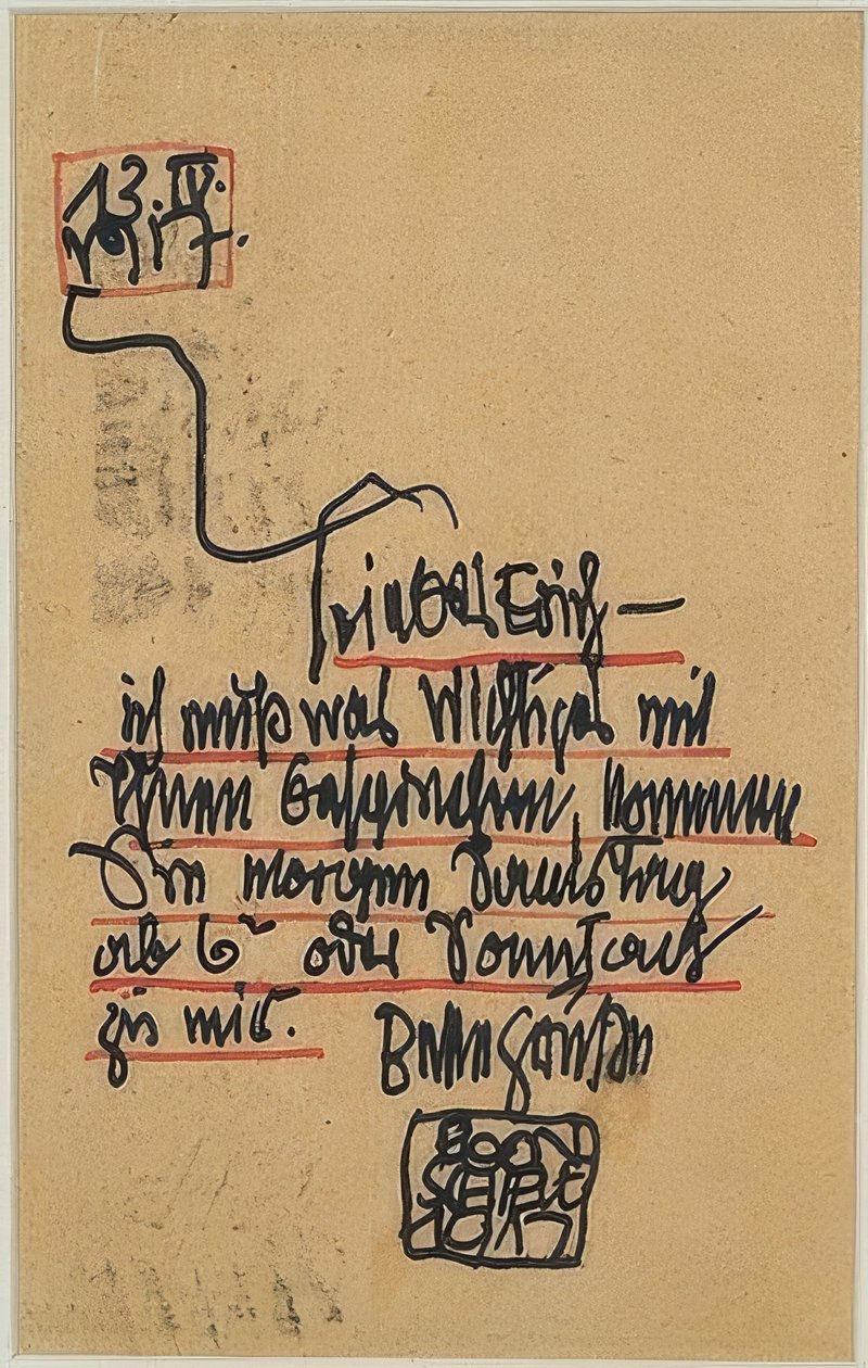 Cartão postal autografado para Erich Lederer. 1917 de Egon Schiele