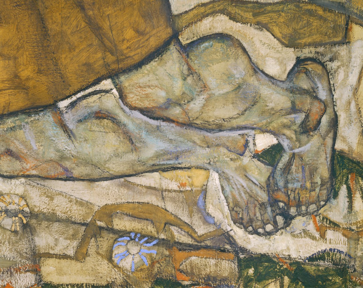 Entschwebung (Die Blinden III), Os cegos ... (óleo e aguarela sobre tela) de Egon Schiele