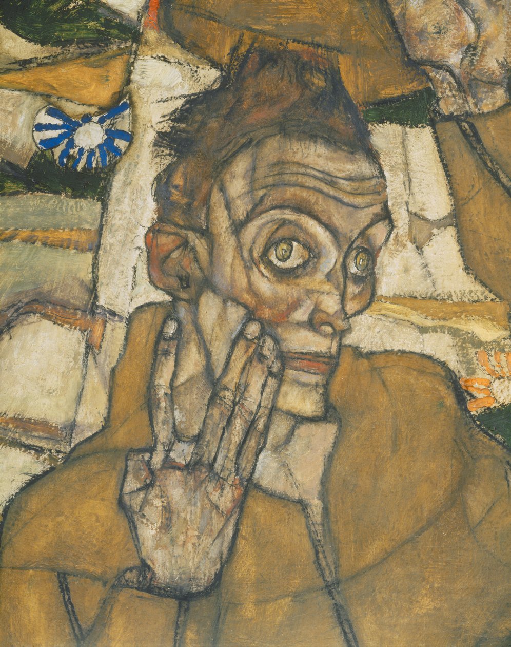 Entschwebung (Die Blinden III), Os cegos ... (óleo e aguarela sobre tela) de Egon Schiele