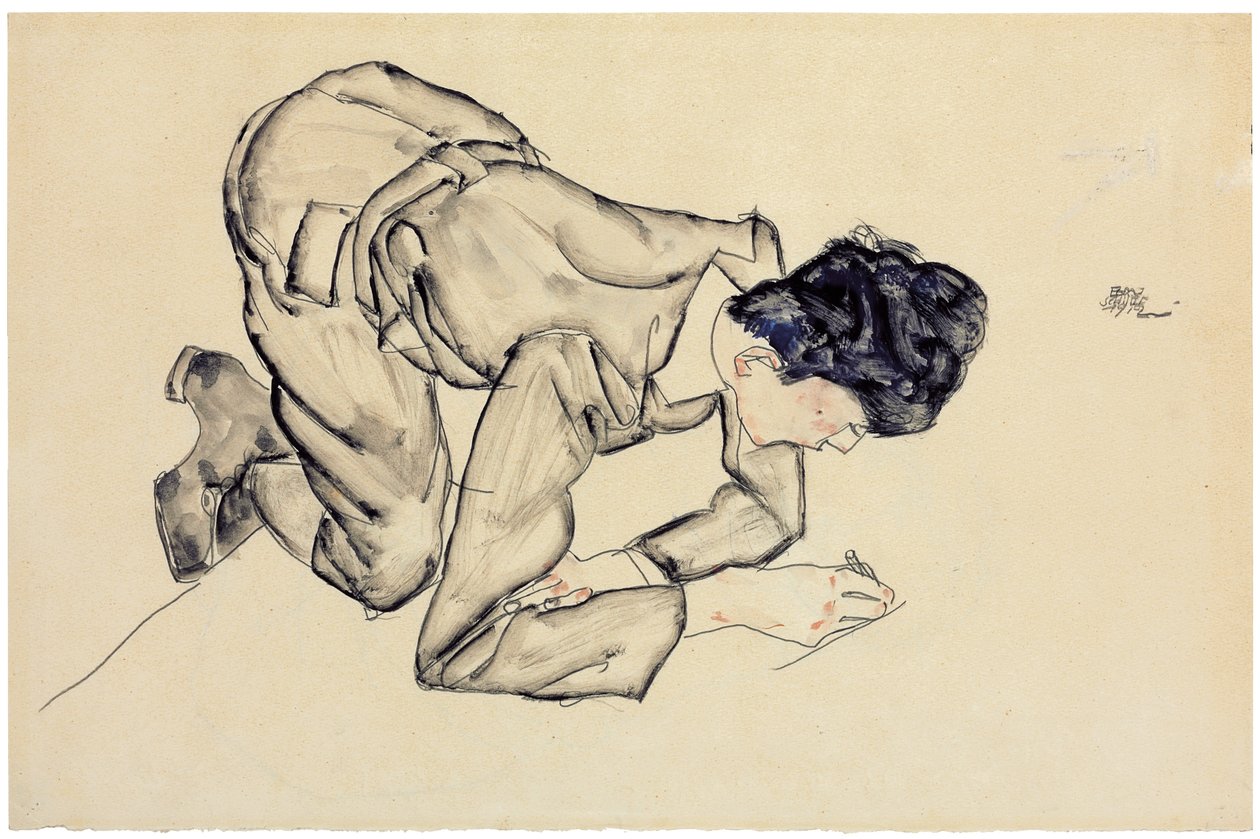 Erich Lederer desenhando no chão, 1912 de Egon Schiele