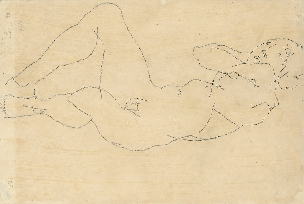 Nu feminino com as mãos atrás da cabeça, 1914 de Egon Schiele