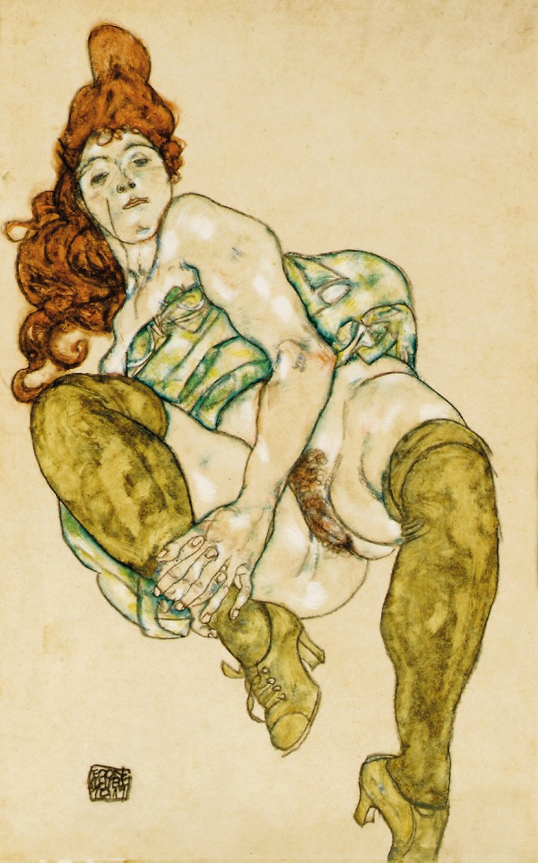 Fêmea, apertando, perna direita, 1917 de Egon Schiele