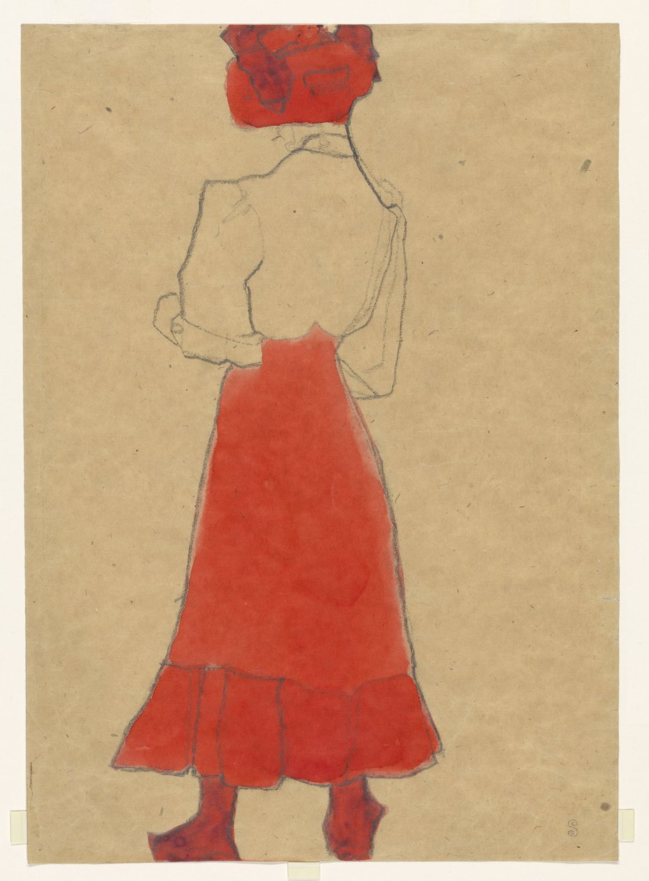 Mulher com saia vermelha de Egon Schiele