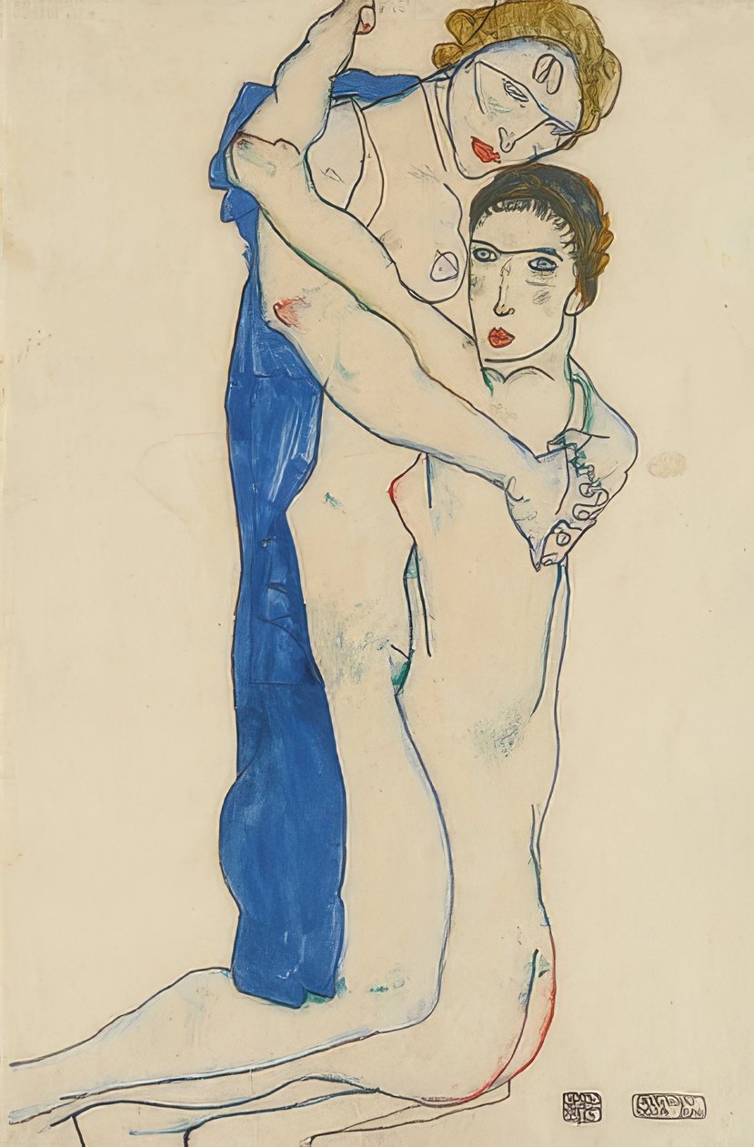 Namorada, azul-rosa. 1913 de Egon Schiele
