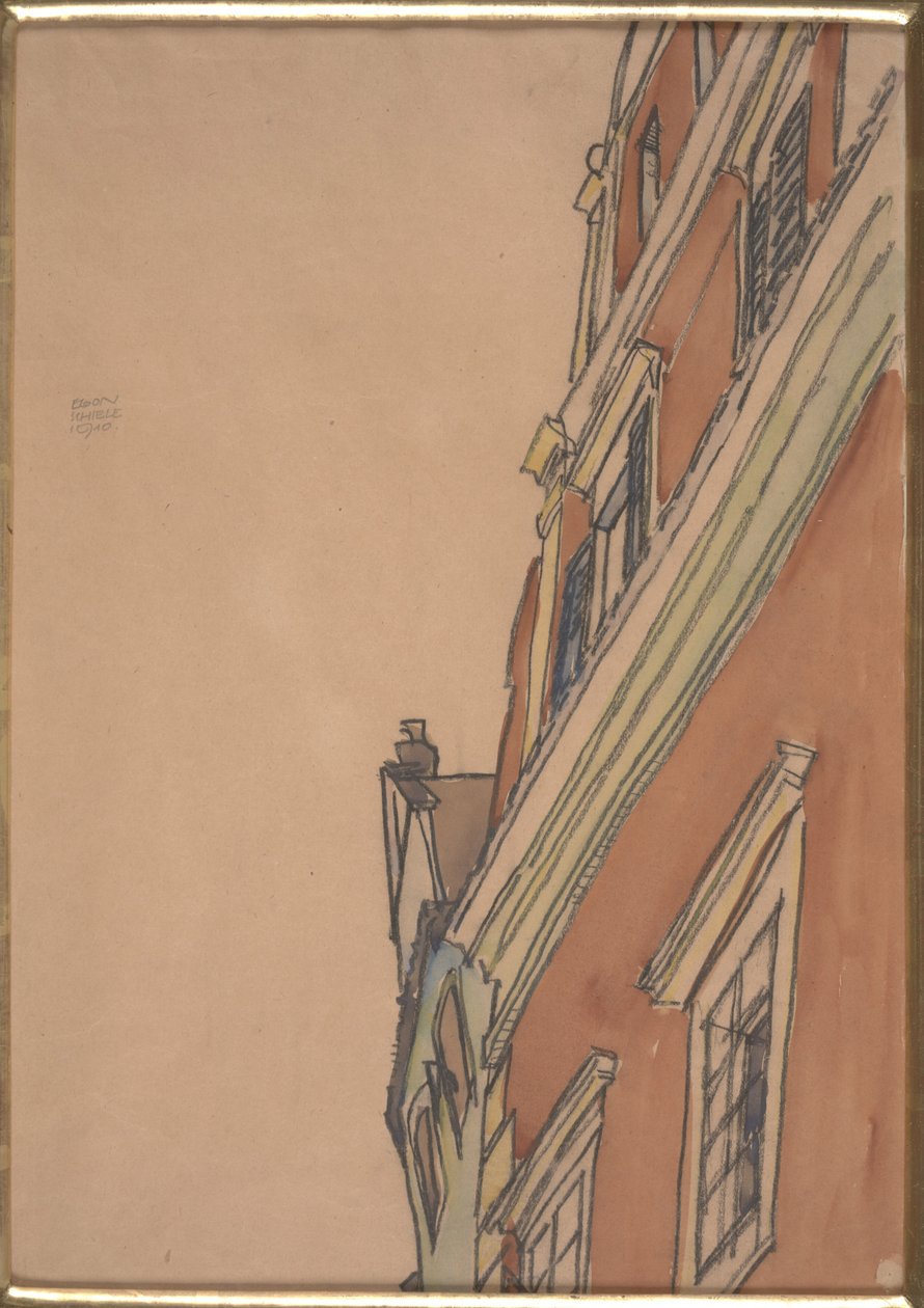 Vista frontal de um edifício: Casa Krumau de Egon Schiele