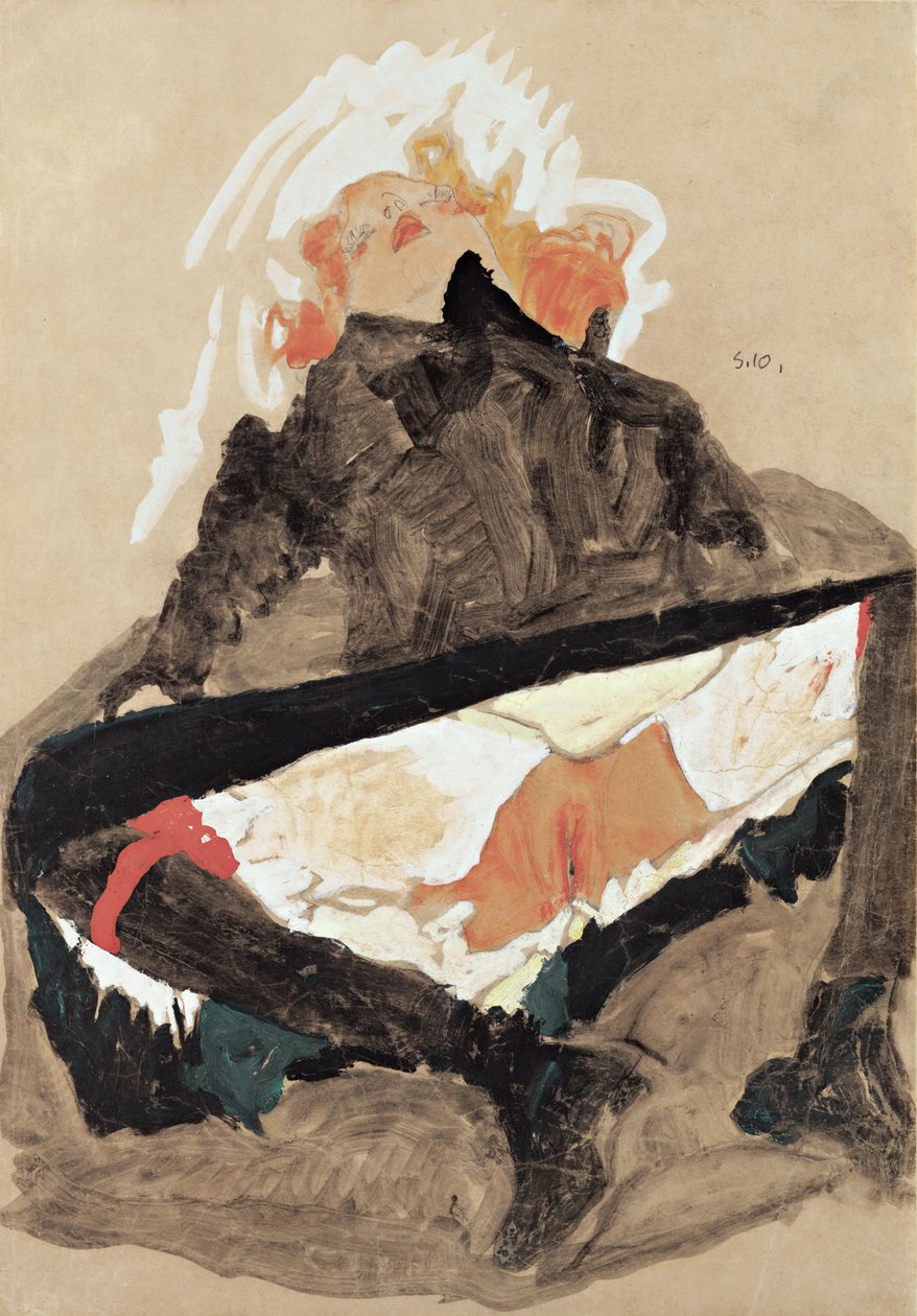 Garota de vestido preto com as pernas abertas, 1910 de Egon Schiele