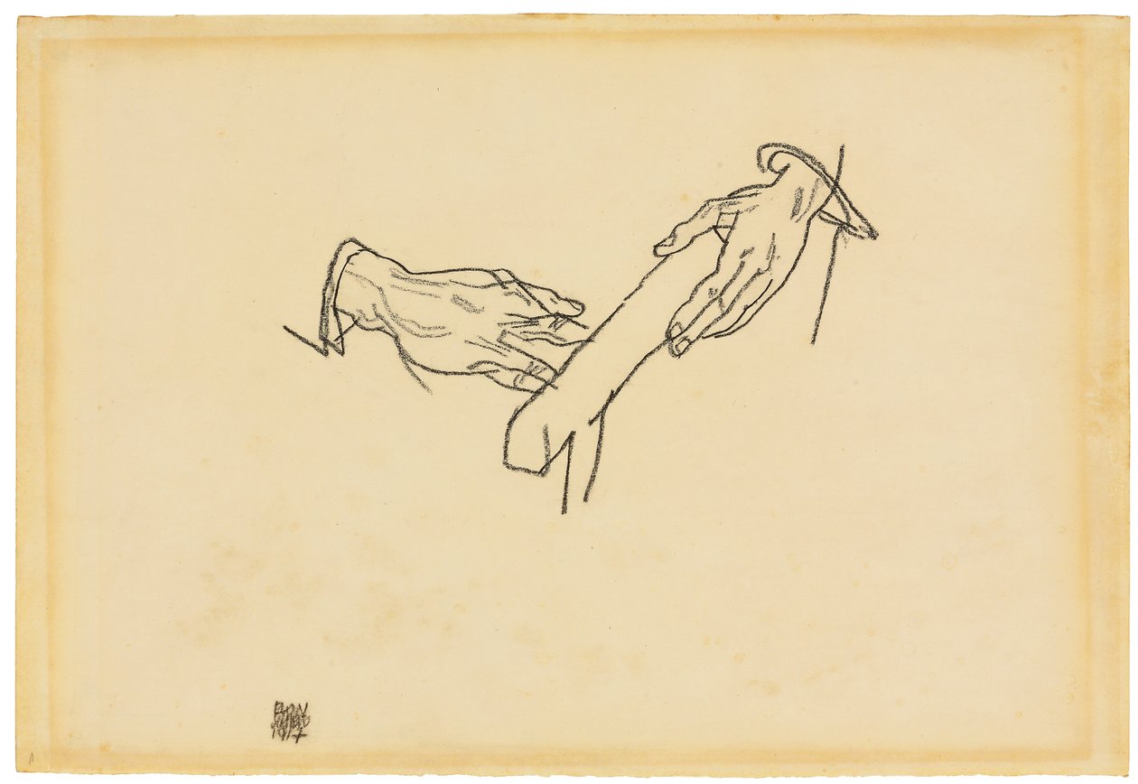 Estudo das mãos, Dr. Viktor Ritter von Bauer, 1917 de Egon Schiele