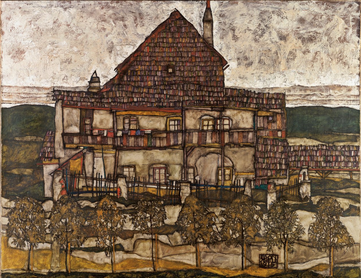 Casa com telhado de telha (Casa Antiga II) - Schiele, Egon (1890-1918) - 1911 - Óleo sobre tela - 110x140 - Museu Leopold, Viena de Egon Schiele