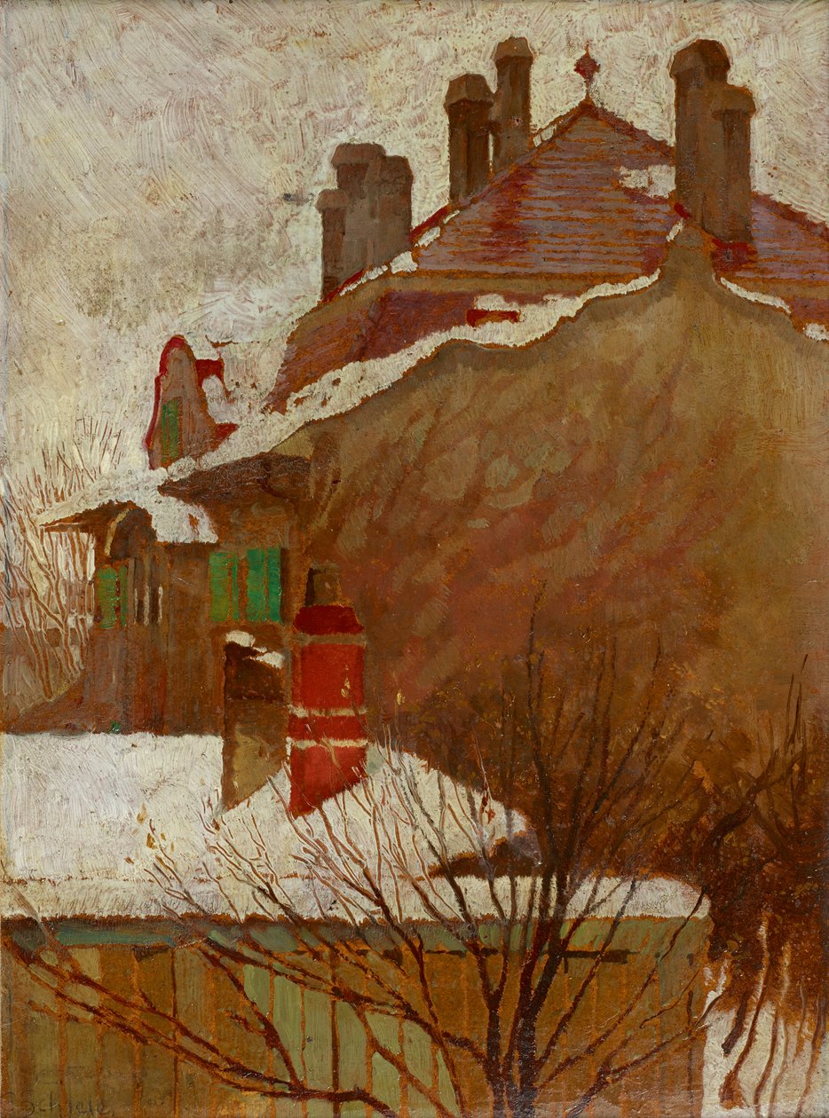 Casas no inverno Vista do estúdio, 1907-1908. de Egon Schiele