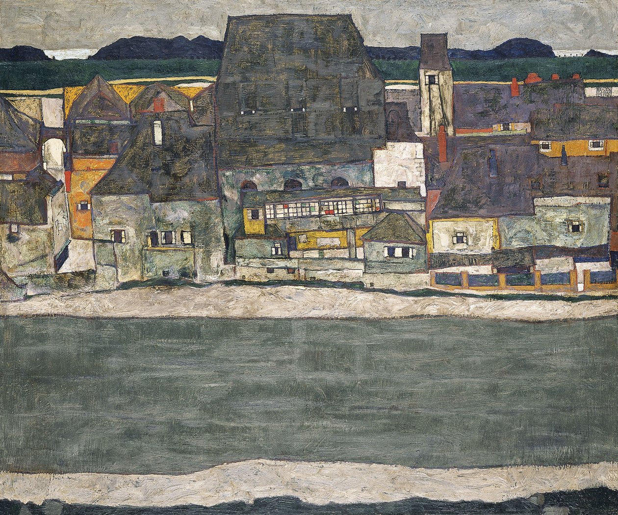 Casas no rio A cidade velha, 1914 de Egon Schiele