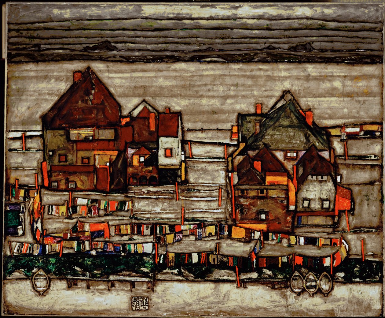 Casas com lavandaria, também chamadas Vorstadt (pintura sobre tela) de Egon Schiele