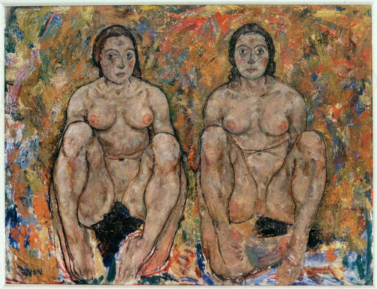 Kauernde Frauen [Mulheres de cócoras] (óleo e guache) de Egon Schiele
