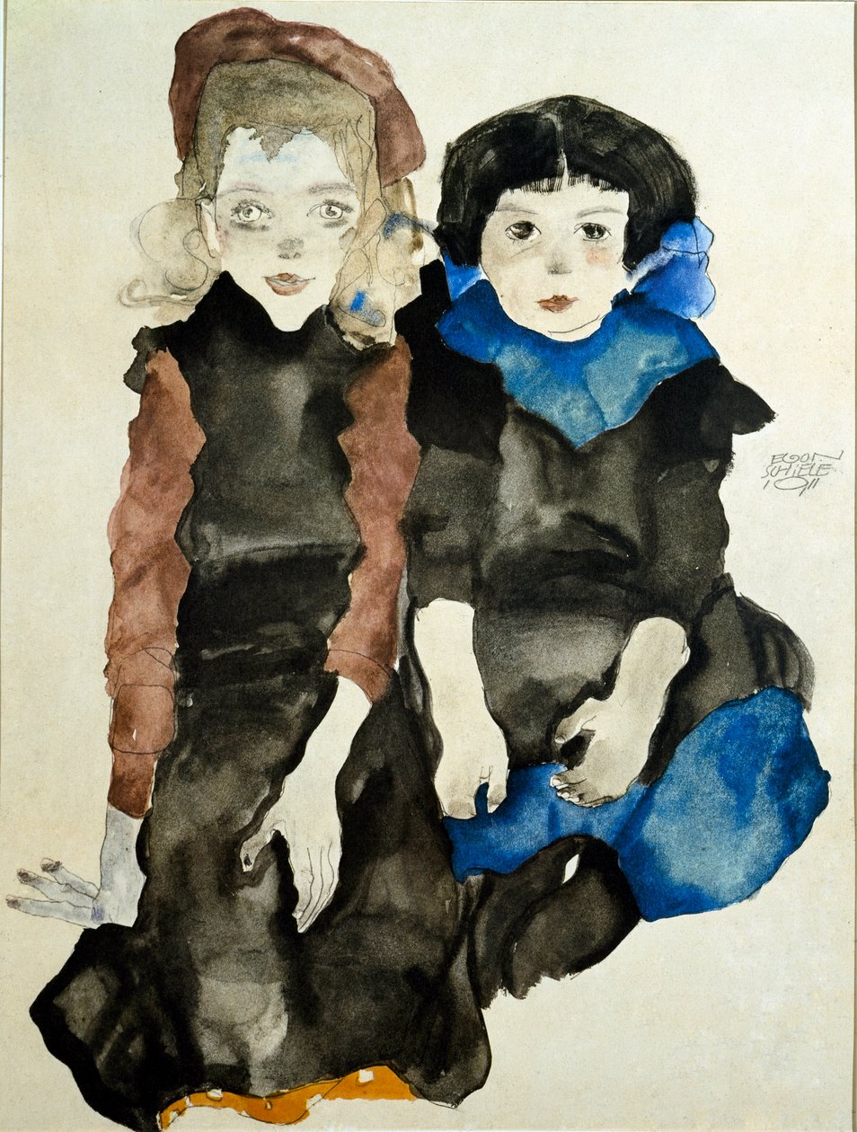 Miúdos. Desenho de Egon Schiele (1890-1918) de Egon Schiele