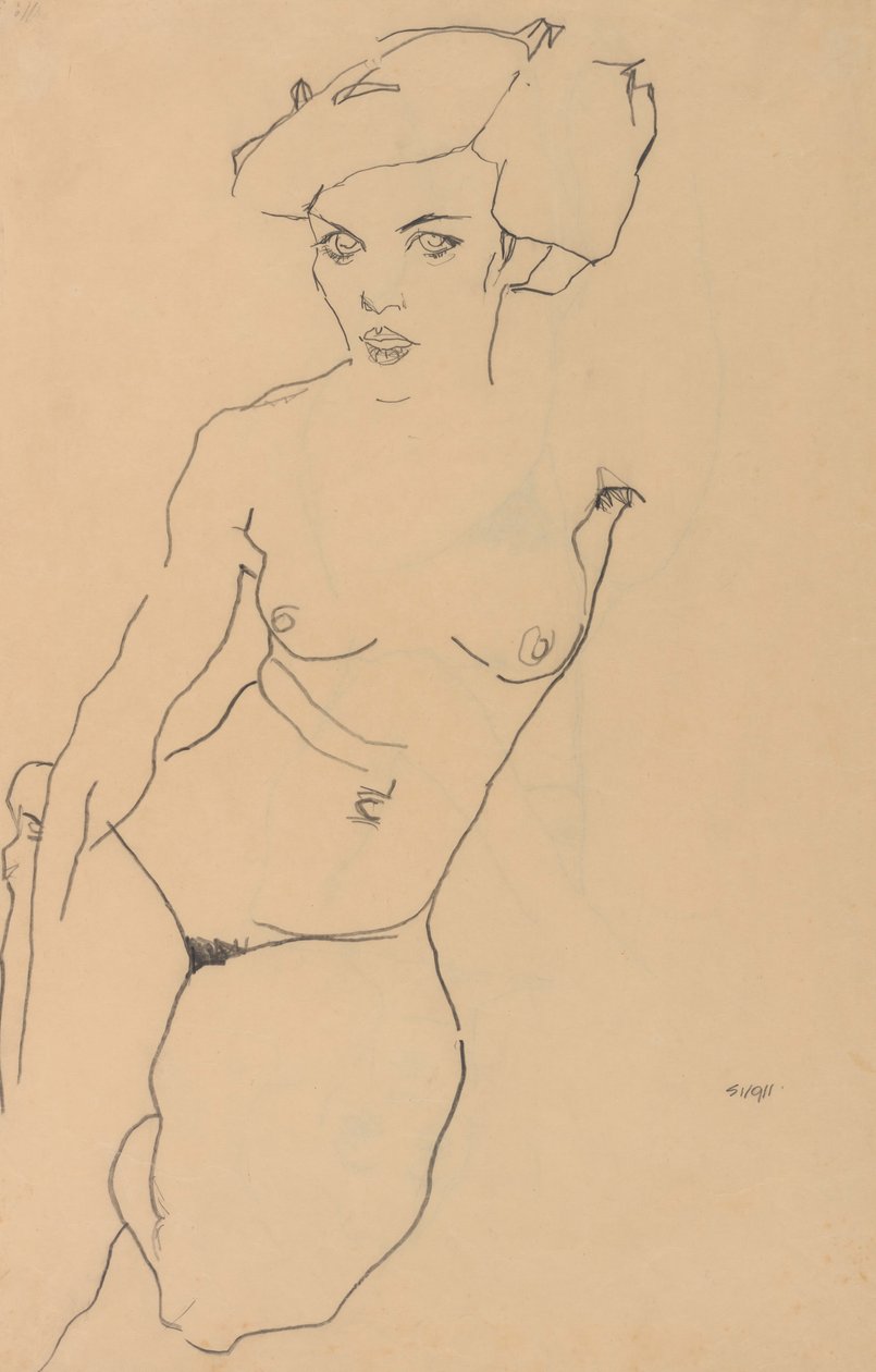 Ajoelhamento Feminino Nú de Egon Schiele
