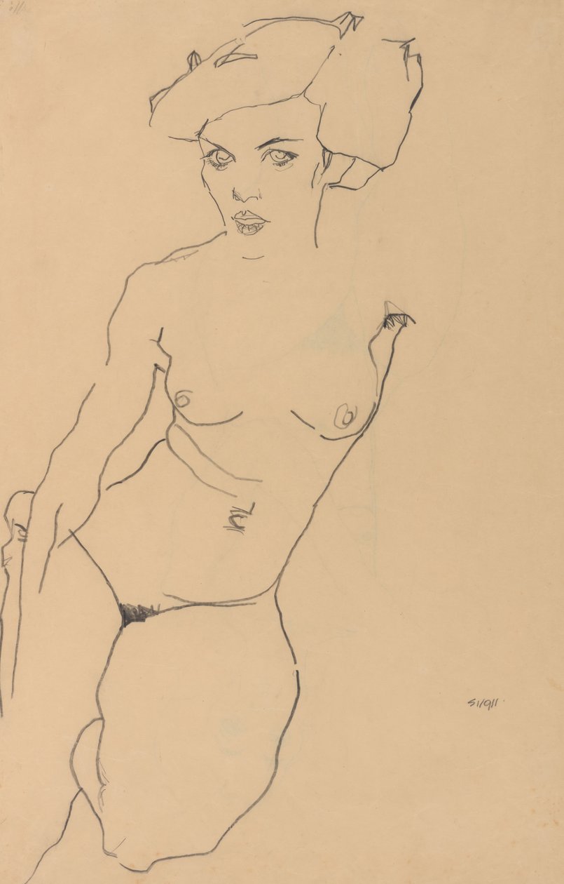 Nu feminino ajoelhado de Egon Schiele