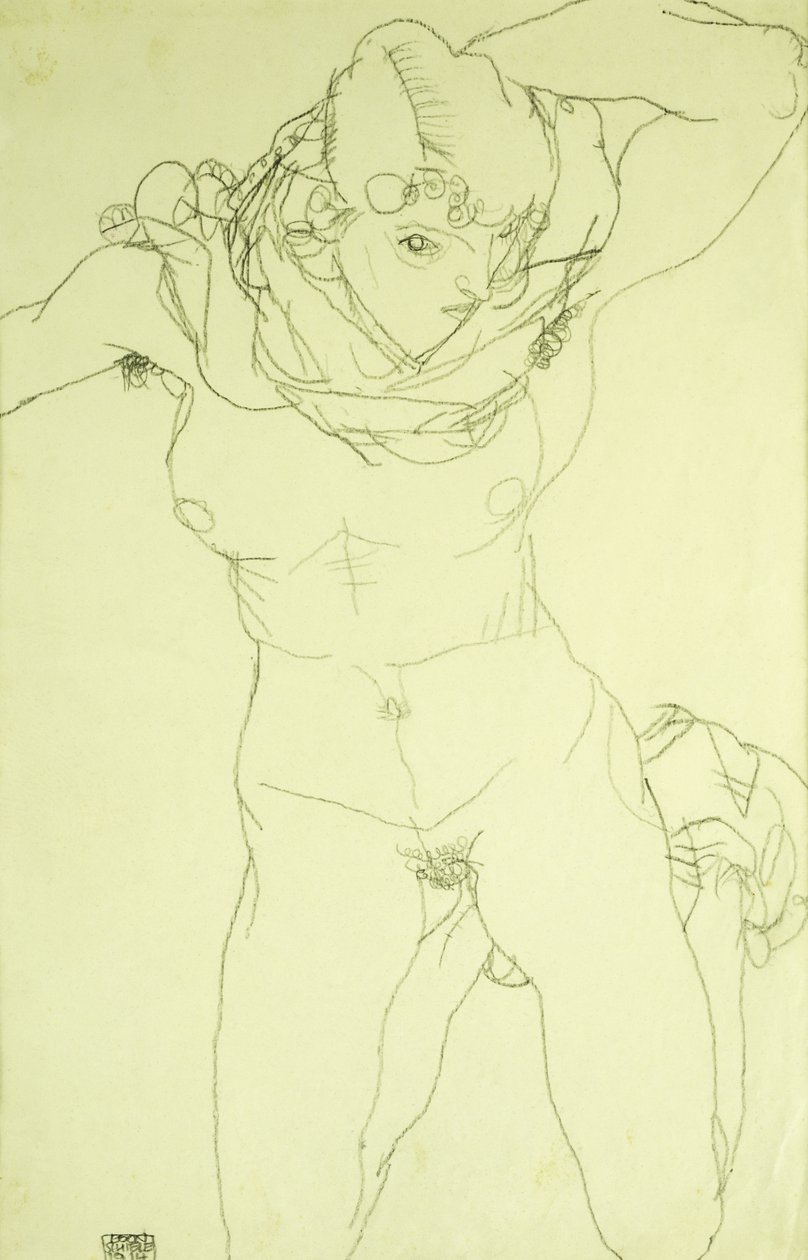 Ajoelhado nu pela frente; Ajoelhamento pela frente, 1914 de Egon Schiele