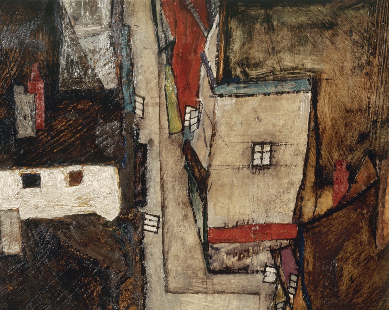Krumlov e o Vltava - Krumlov no rio Vltava, ... (óleo sobre tela) de Egon Schiele