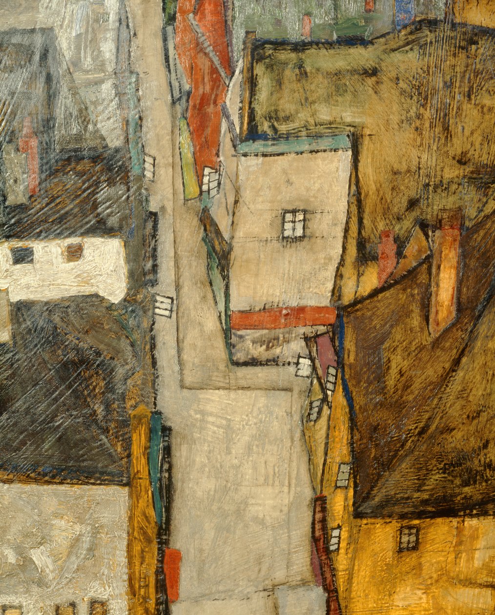 Krumau e der Moldau Krumau no rio Vltava, República Checa ... (óleo sobre tela) de Egon Schiele