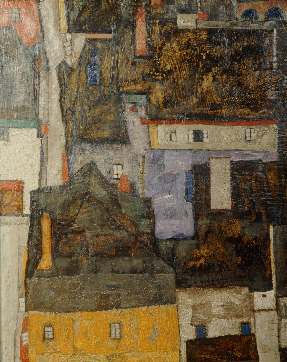 Krumau e der Moldau Krumau no rio Vltava, República Checa ... (óleo sobre tela) de Egon Schiele