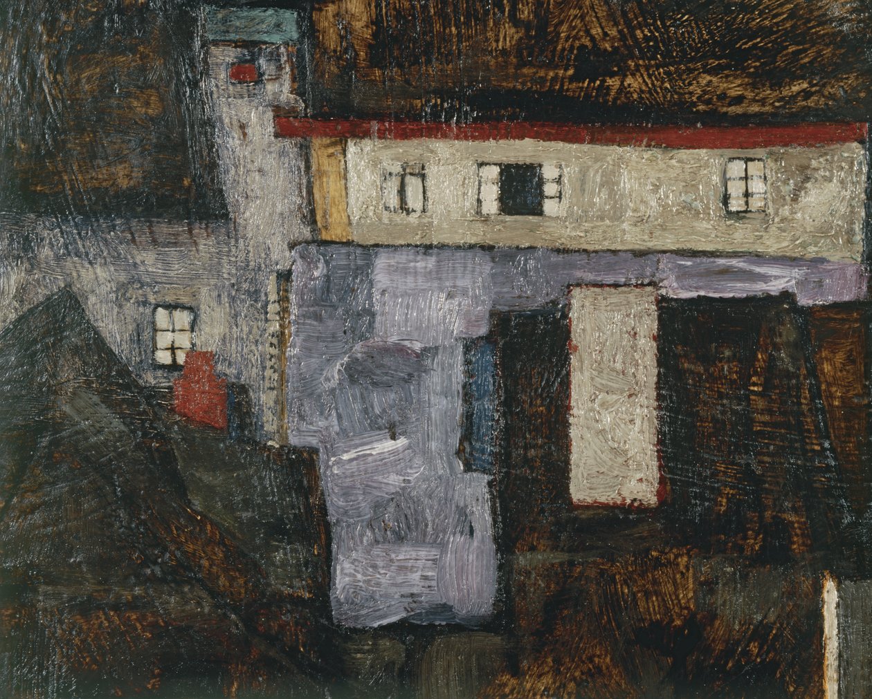 Krumau e der Moldau Krumlov no rio Vltava, ... (óleo sobre tela) de Egon Schiele